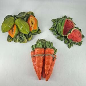 Vintage 3 pc fruit guava watermelon carrot fruit vegetable Hanging Wall Decor